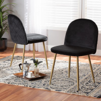 Baxton Studio DC176-Black Velvet/Gold-DC Fantine Modern Luxe and Glam Black Velvet Fabric Upholstered and Gold Finished Metal 2-Piece Dining Chair Sete